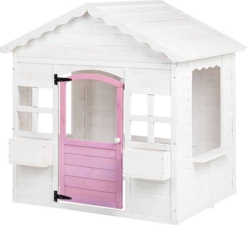 Lekehus til hagen Hvit Grantre 124 x 130 x 110 cm Rosa dør Lekestue for barn