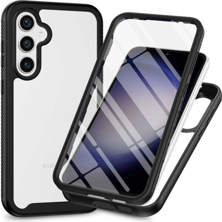 Samsung Galaxy A35 (5G) Deksel med Full Beskyttelse og Skjermbeskyttelsesfilm - Gjennomsiktig / Svart Kant