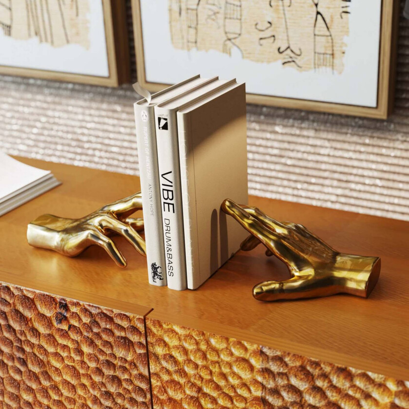 KARE bokstøtte Holding Fingers, gullfarget, sett med 2 stk