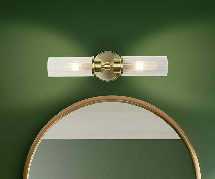 Imperial vegglampe, messing, 2 lyskilder, stål, glass, IP44