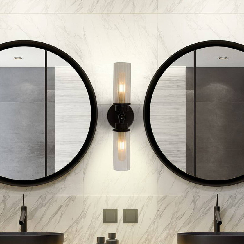 Imperial vegglampe, svart, 2 lyskilder, stål, glass, IP44