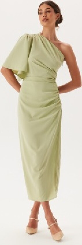 Ruched One Shoulder Midi Dress Light green 34