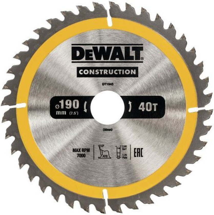 Bilde av Dewalt DT1945-QZ Sirkelsagklinge 190 x 30 mm, 40T