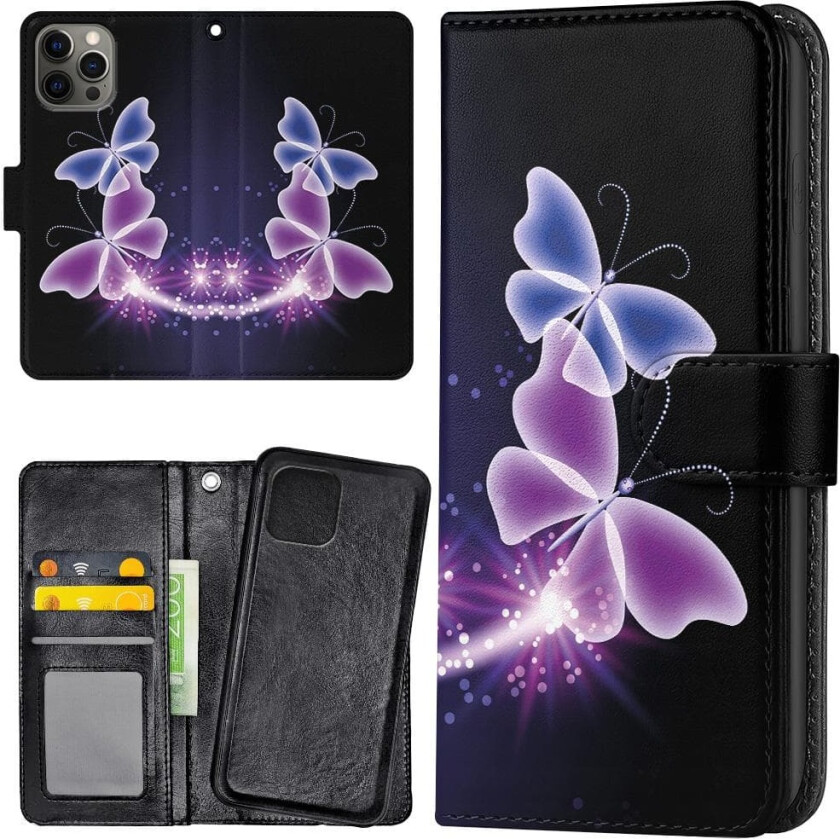 iPhone 14 Pro - Lommebok Deksel Lilla Sommerfugler