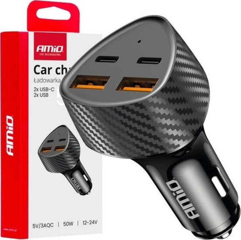 Billader 50W 2X Usb-A + 2X Usb-C Amio-04284