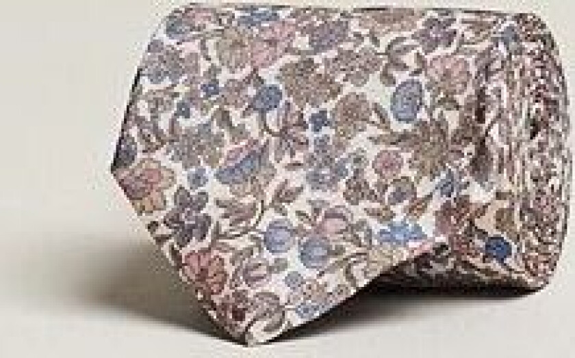 Silk Oxford Printed Flower 8cm Tie Beige