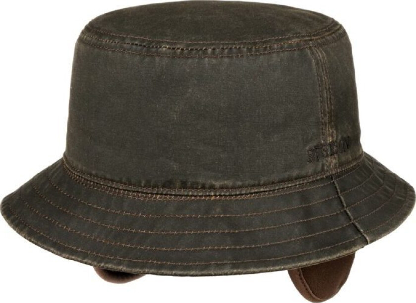 Bucket Hat with Earflaps Cotton/Polyester Brown