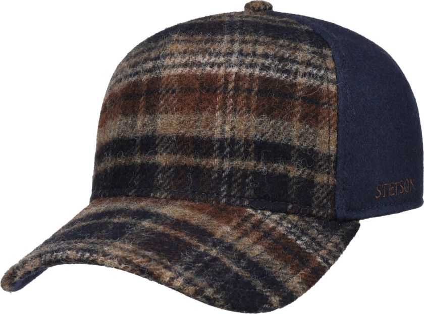 Wool Check Trucker Cap Navy/Beige/Burned Orange