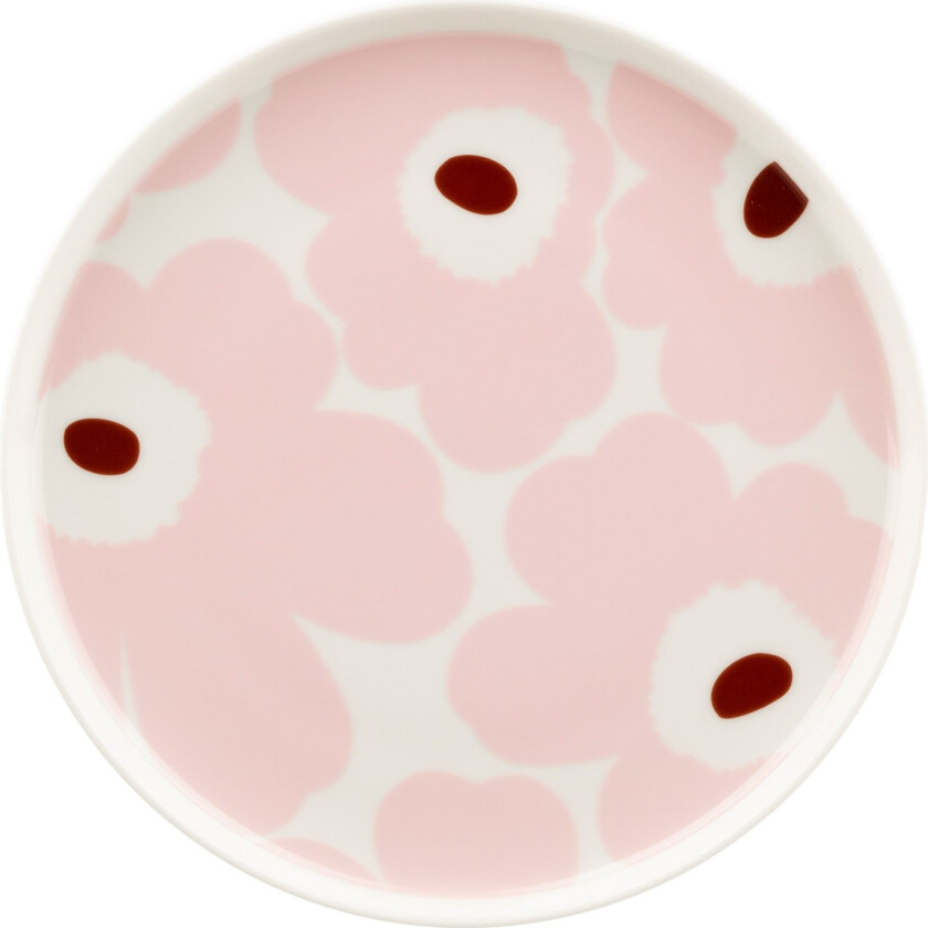 Unikko tallerken 20 cm, hvit/rosa/brun
