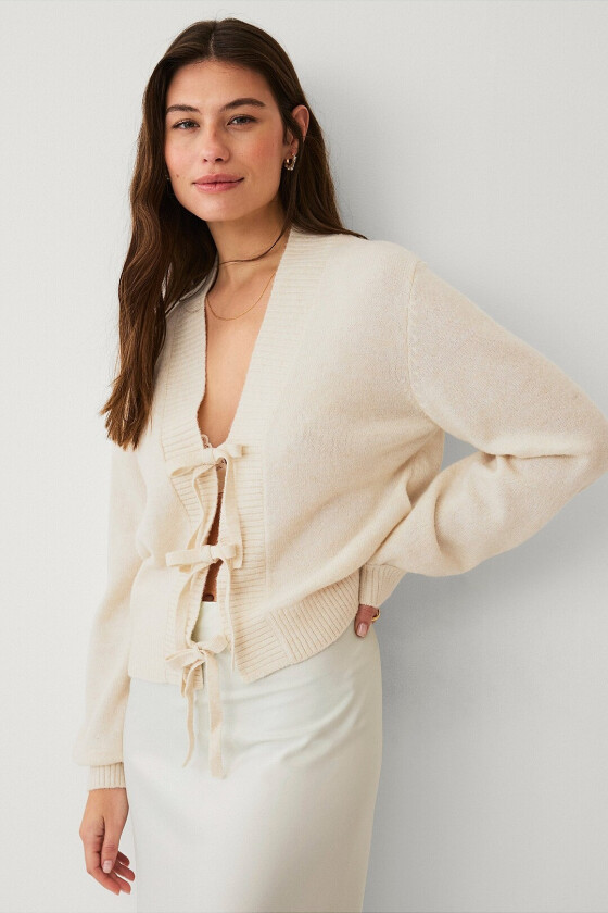 Cardigan med slips - Natur