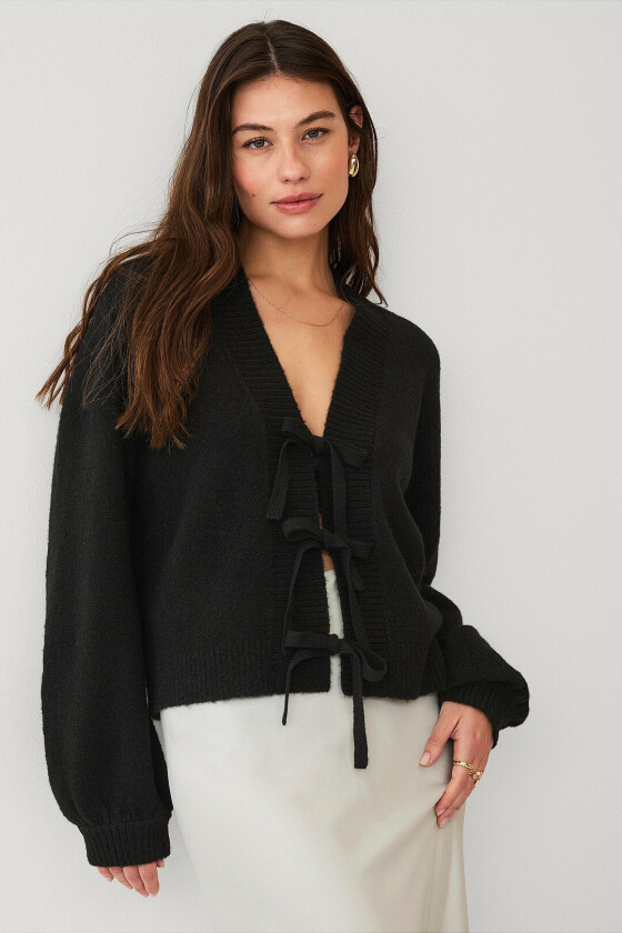 Cardigan med slips - Svart