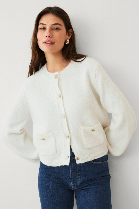 Cardigan med gullknapper - Hvit