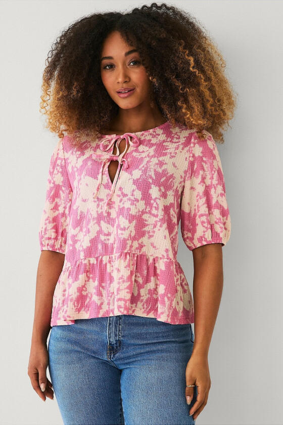 Peplumtopp med slips - Rosa