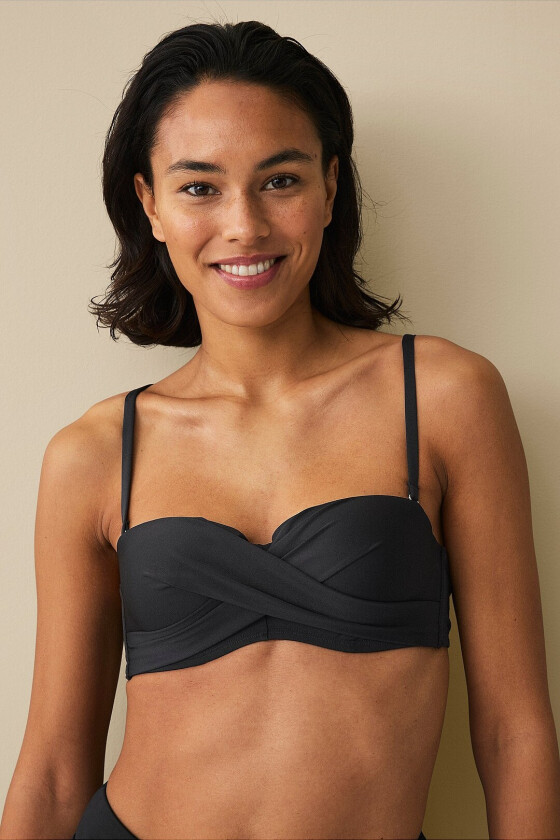 Polstret Balconette Bikini-BH med bøyler og vattering - Svart