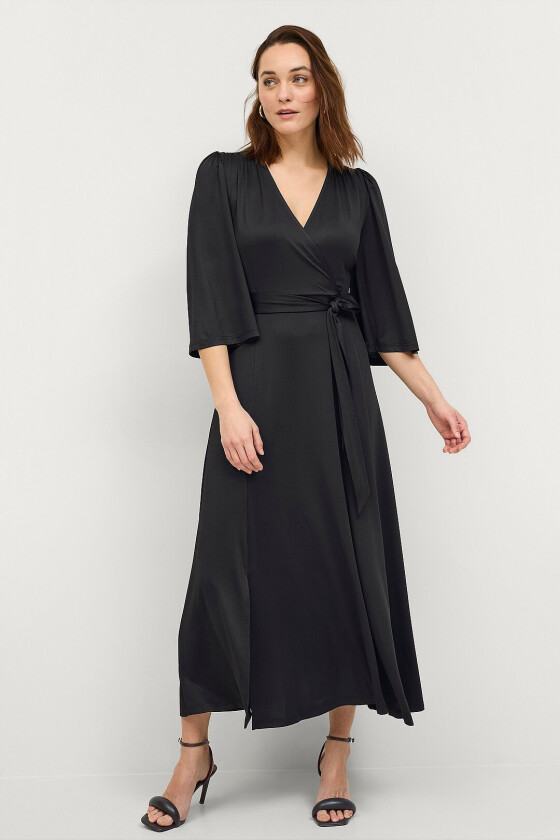 Maxikjole i jersey med slips i midjen - Svart