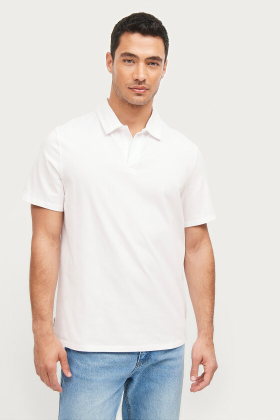 Pologenser Pique Open Collar - Hvit