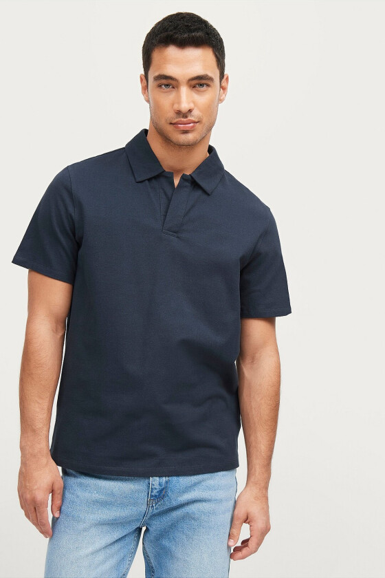 Pologenser Pique Open Collar - Blå