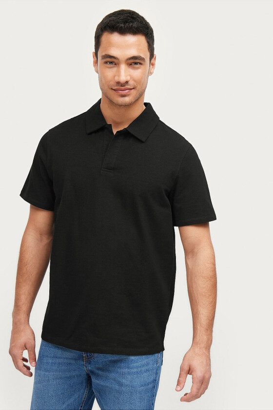 Pologenser Pique Open Collar - Svart