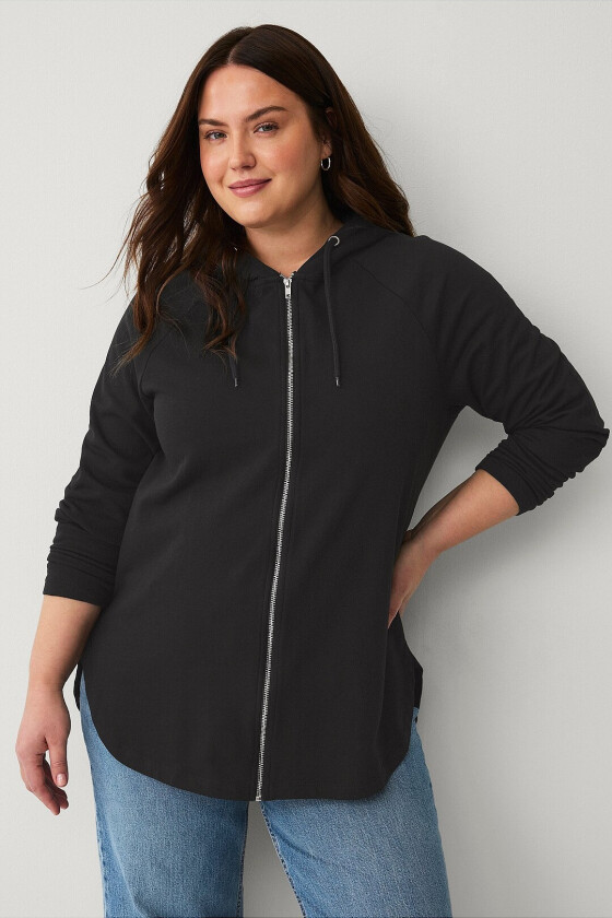 Genser med hette og glidelås - Svart