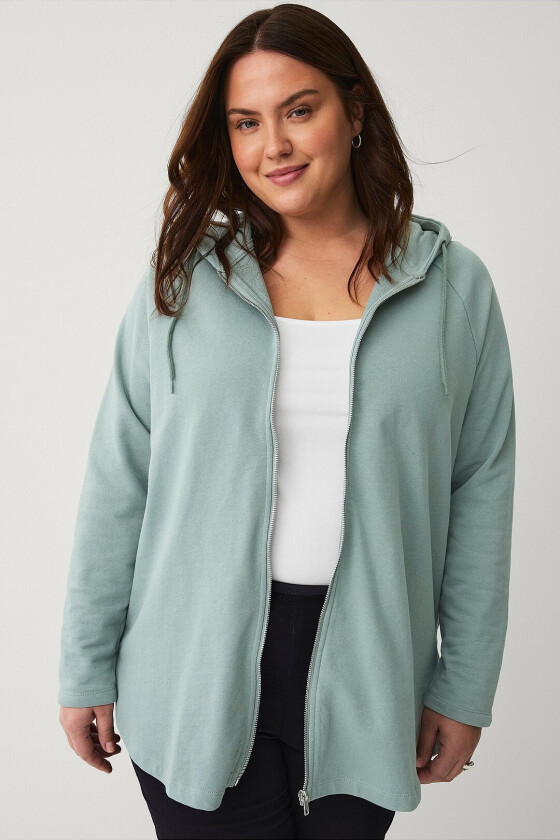 Genser med hette og glidelås - Grønn