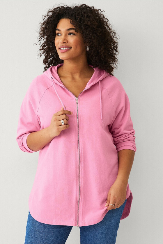 Genser med hette og glidelås - Rosa