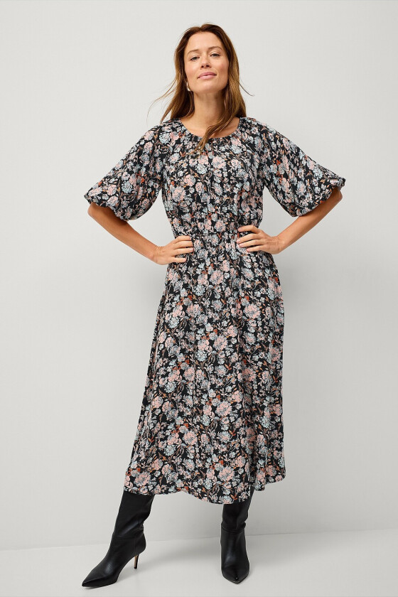 Maxikjole med puffermermer - Rosa