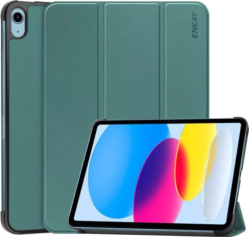Apple iPad 10.9" (2022) ENKAY Kunstskinn Flip Deksel m Stativ - Grønn