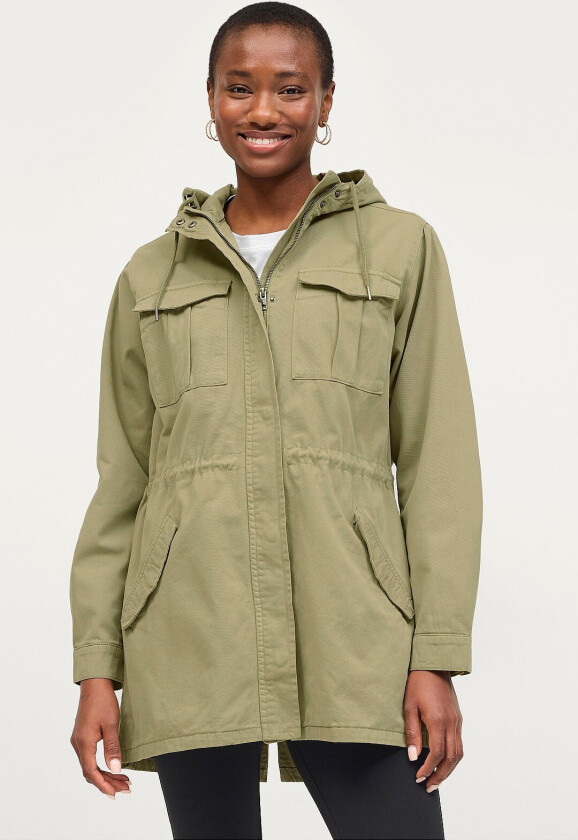 Lang parka i bomullstwill - Grønn