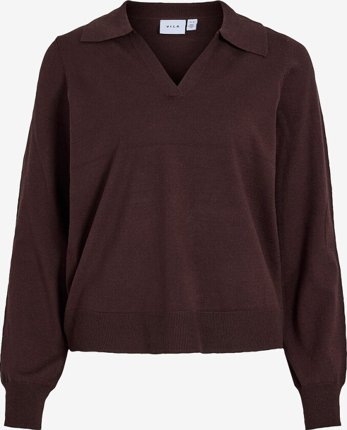 Pullover viAmanda L/s Split Collar Knit Top - Brun