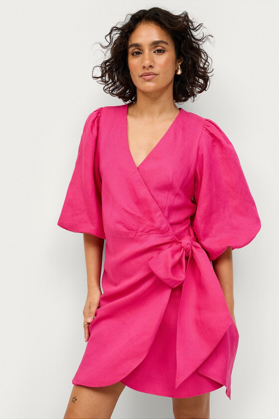 Omslagskjole Bianca Linen - Rosa
