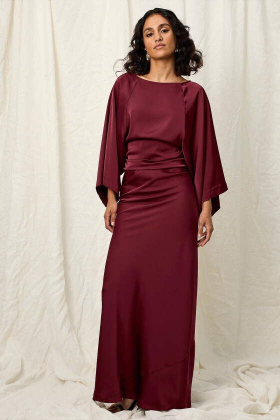 Lang, rett maxi skjørt i sateng - Rød