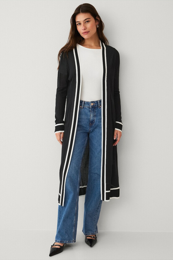 Lang cardigan med slisser - Svart