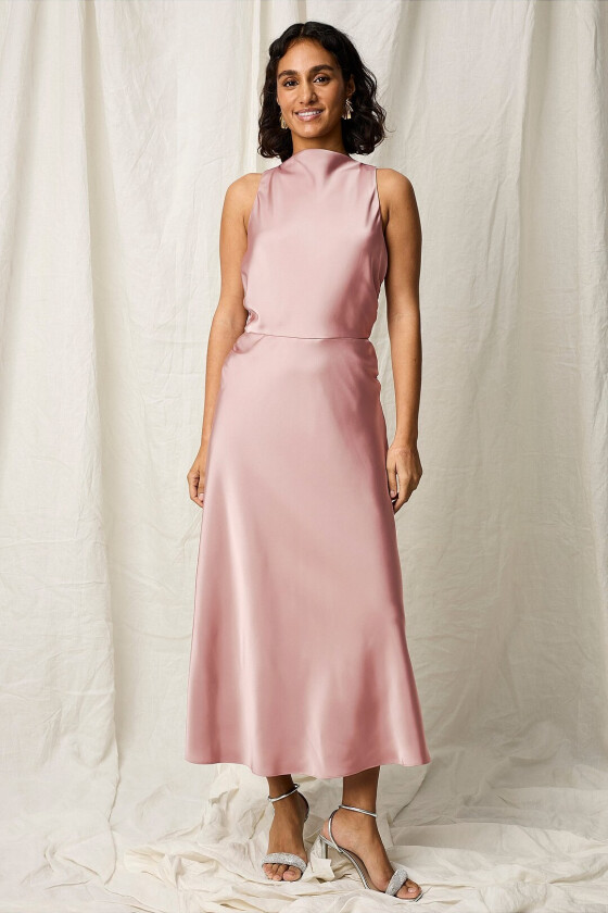 Maxikjole med sidedrapering - Rosa