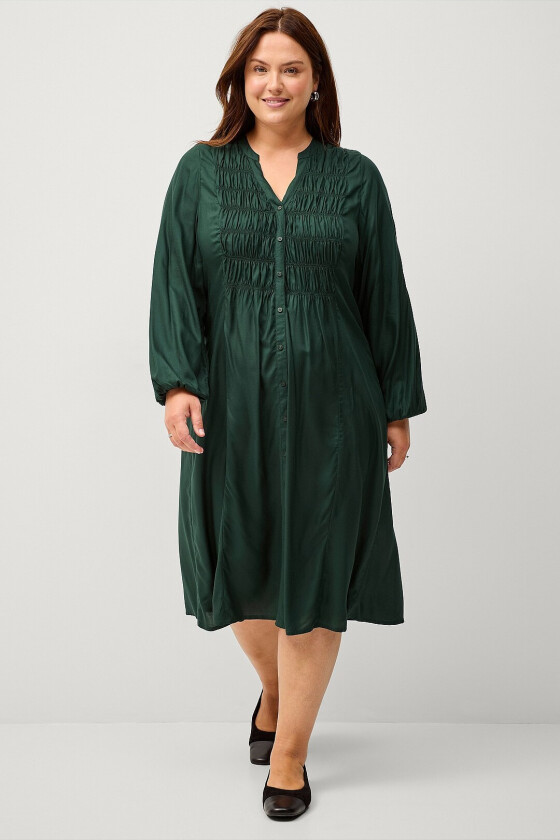 Kjole med smock - Grønn