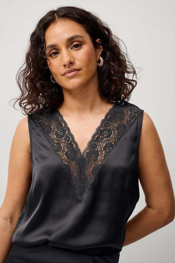 Satengtopp Florence Lace - Svart