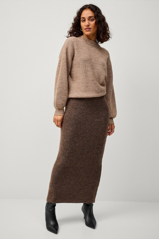 Strikket maxi skjørt - Brun