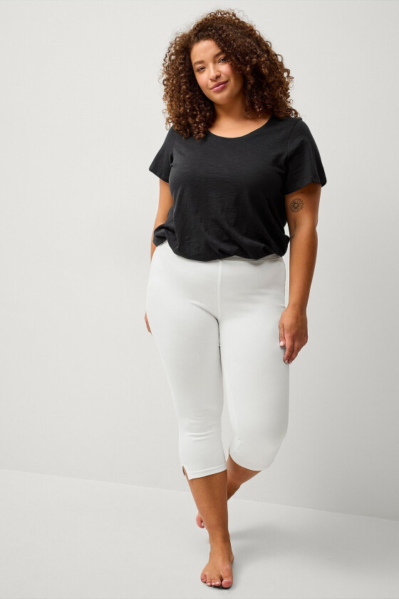 Tregging med høy midje og 3/4 lengde - Hvit