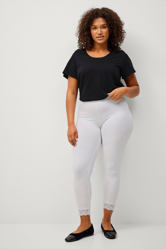 Leggings med blondekant - Hvit