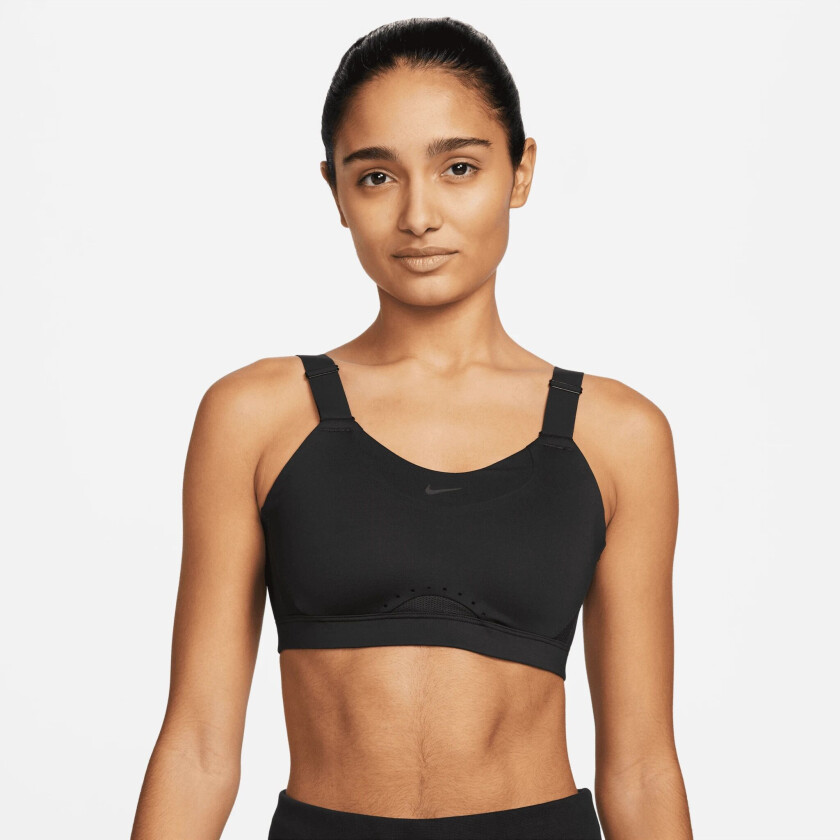 W NK DF ALPHA HS BRA, sports-BH dame Black/Black/Dk Smoke