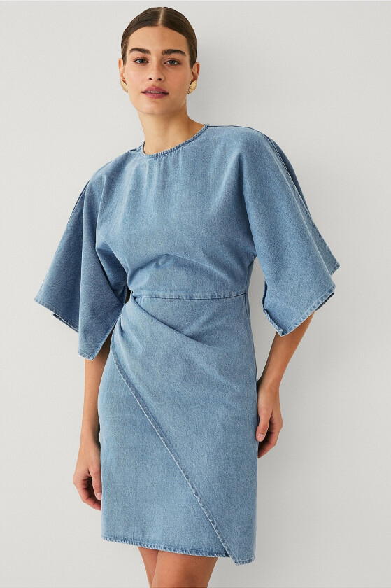 Denimkjole med vide ermer - Blå