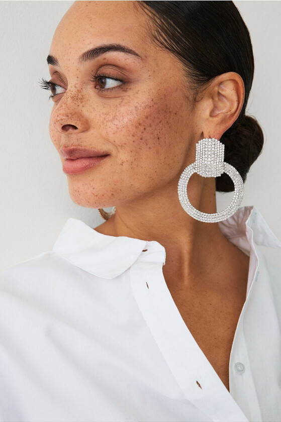 Runde øredobber med rhinestones - Sølv