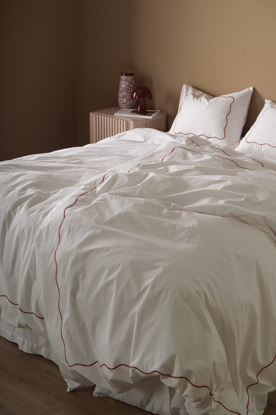 Sengesett Crystal Wave i bomullspercale - Hvit