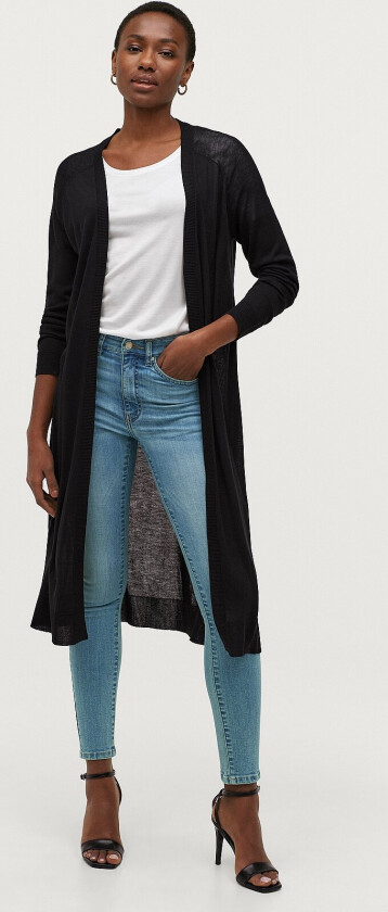 Finstrikket cardigan i lang modell - Svart