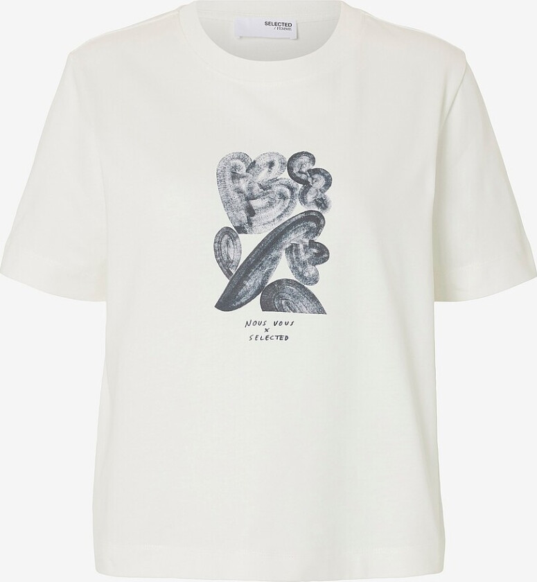 Topp slfEssential SS Boxy Printed Ink TE - Hvit
