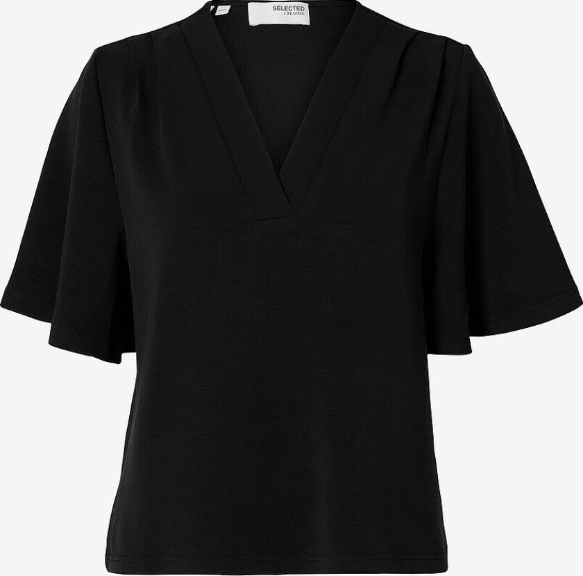 Topp slfTenny SS V-neck Top - Svart