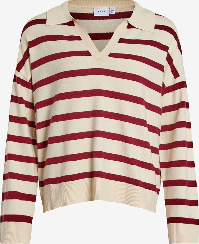 Topp viAmanda L/S Striped Polo Top - Grå