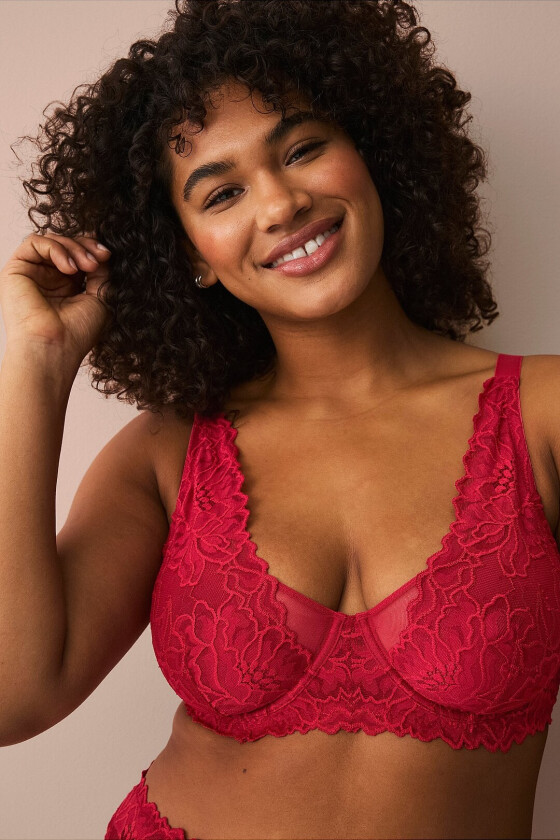 Ikke polstret spile-BH Rylee i blonder - Rød