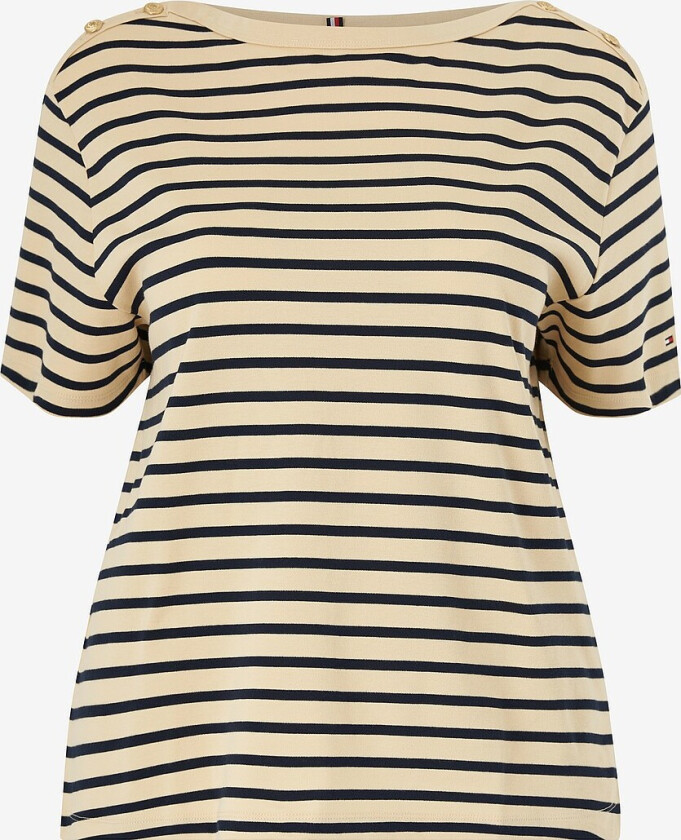 Topp Crv Reg Stripe Gold Btn C-nk SS - Blå