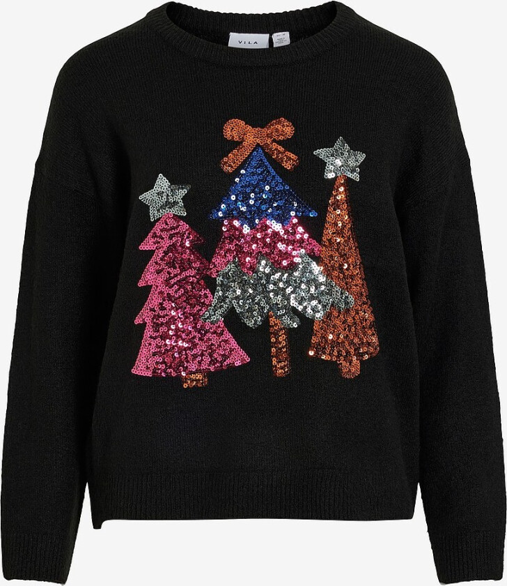Julegenser viHolly L/S O-neck Christmas Knit - Svart