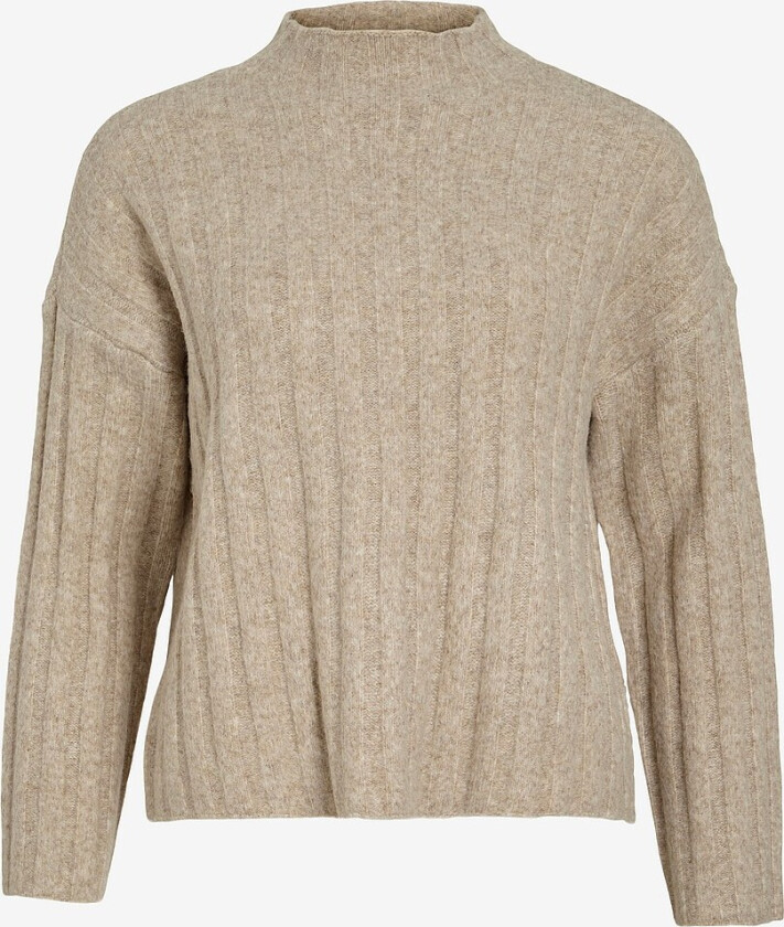Genser viJaney Highneck L/S Rib Knit Top - Brun
